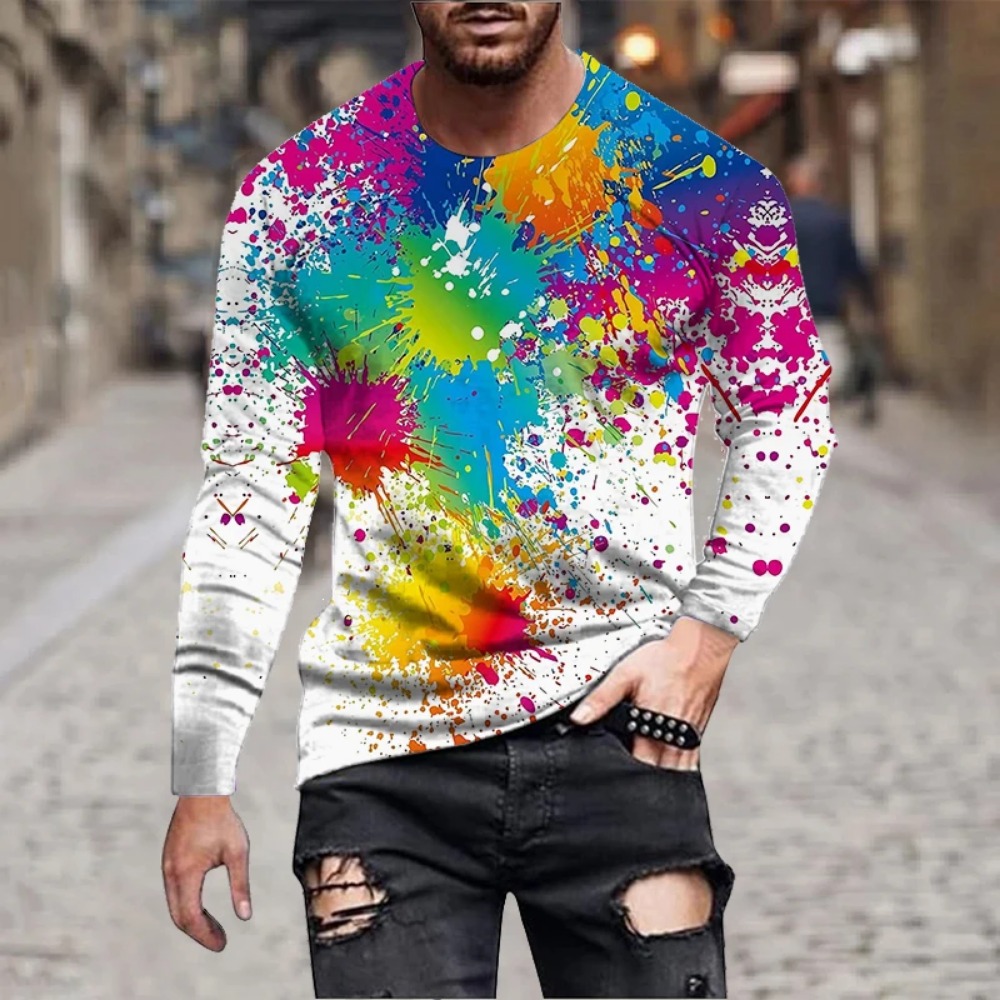 Men Rainbow Paint Splash 3D Pr - 3D Printing Jersey ulasan dan harga