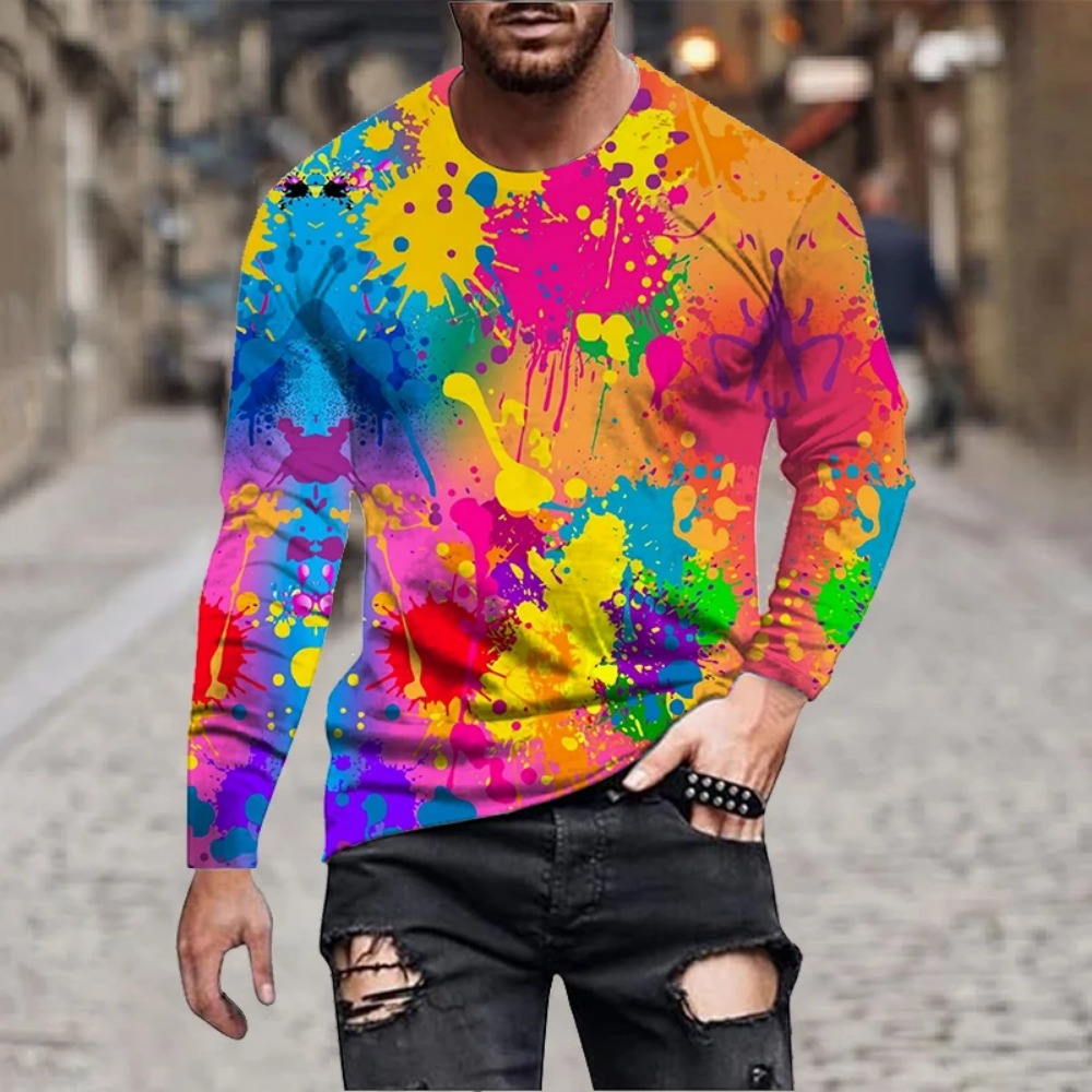 Men Rainbow Paint Splash 3D Pr - 3D Printing Jersey ulasan dan harga