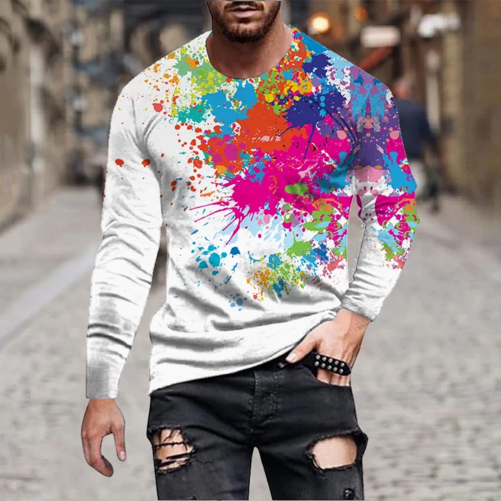 Men Rainbow Paint Splash 3D Pr - 3D Printing Jersey ulasan dan harga