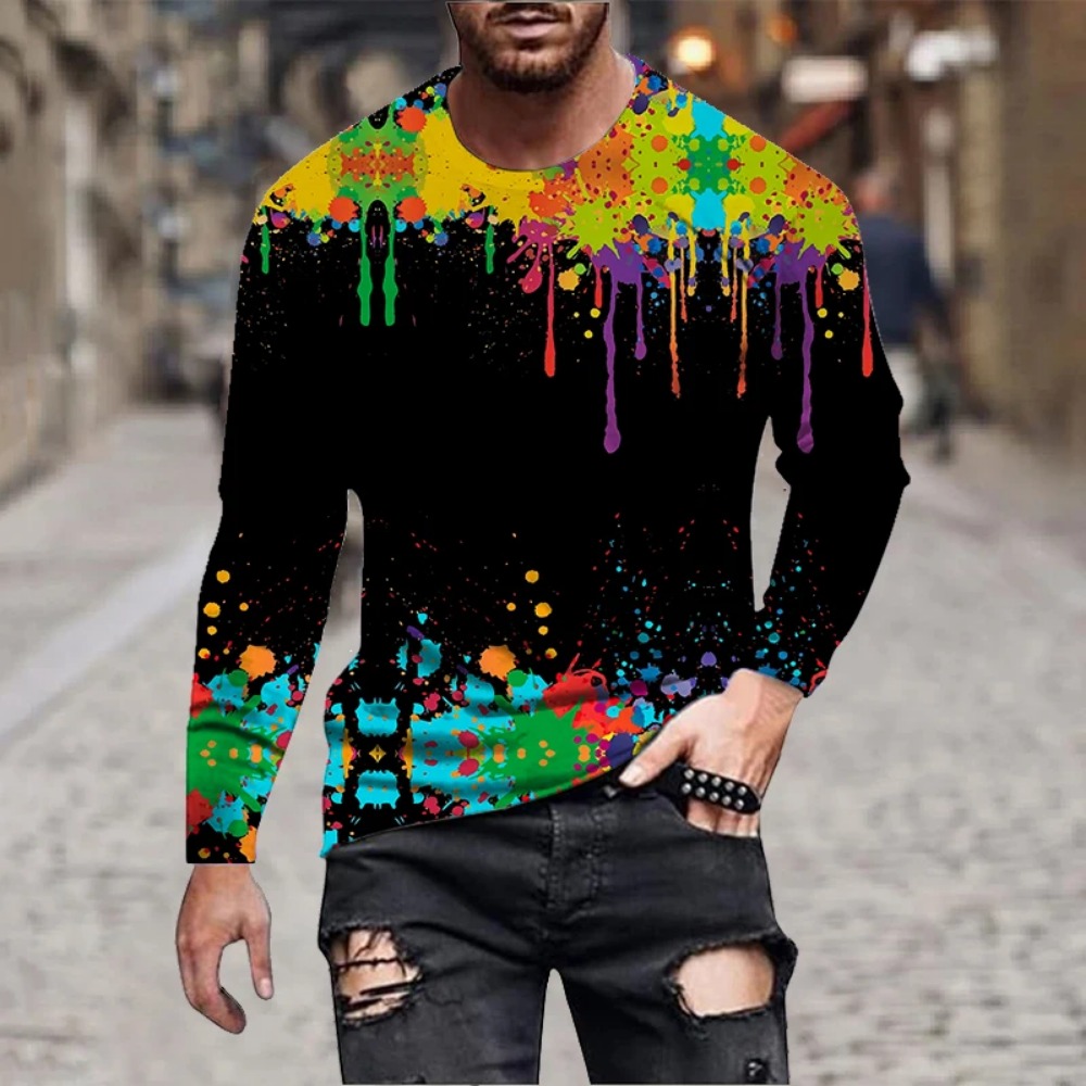 Men Rainbow Paint Splash 3D Pr - 3D Printing Jersey ulasan dan harga