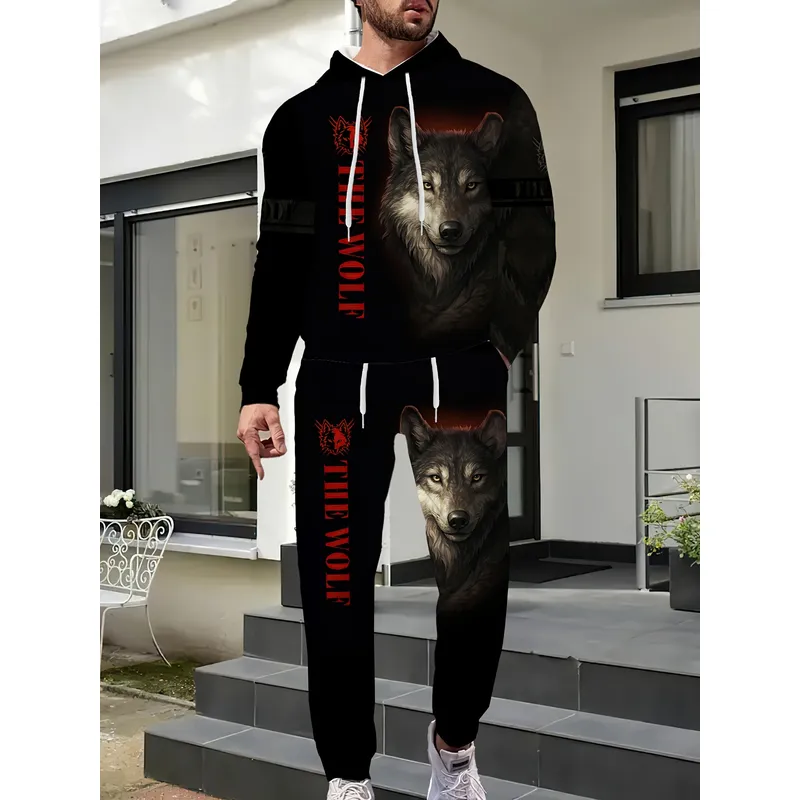 Men's Fashion Sweater Set Wolf - 3D Printing Design ulasan dan harga